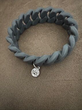 Marc By Marc Jacobs Matte Gray Chunky Link Bracelet w Silver Logo Disc turnlock